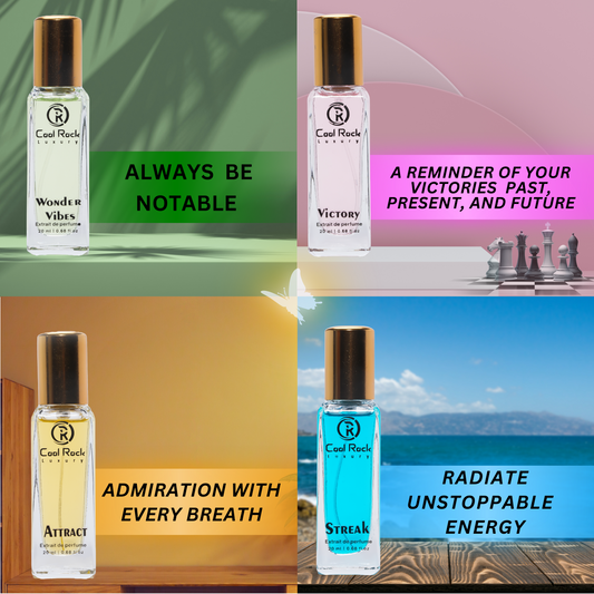 Gift Set 4x20ml Extrait De Parfum – Unisex Long Lasting Woody, Musky, Floral & Aromatic Scents – 80ml