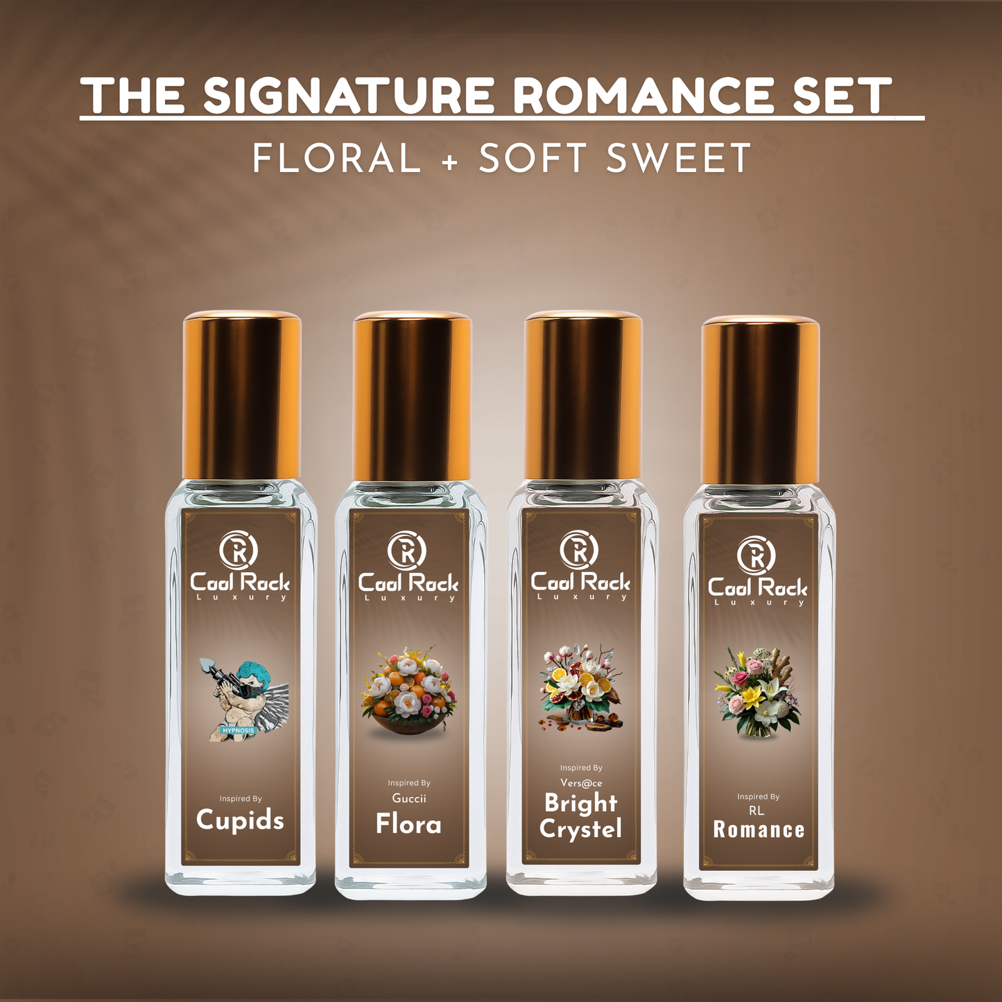 C-2 | Signature Romance Perfume Set – Cupid, Flora, B.Crystal & Romance | Soft Floral & Sweet Perfume Combo for Women (4 x 20ml)