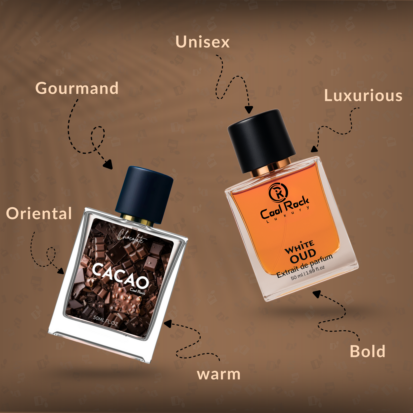 Cool Rock Luxury Perfume Combo – Cacao Gourmand Oriental & White Oud Extrait de Parfum – Long Lasting, Unisex, Premium Fragrance, 50ml Each