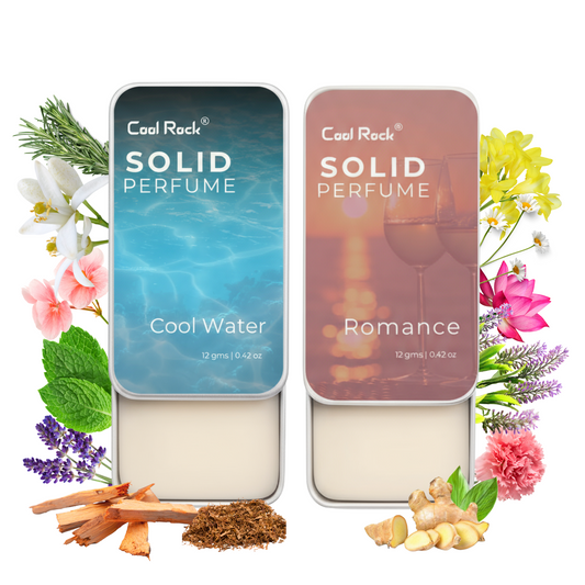 Cool Rock Solid Perfume Combo – Cool Water & Romance | Long Lasting Solid Fragrance for Men & Women | Pocket-Friendly, Alcohol-Free Perfume Balm (12g Each