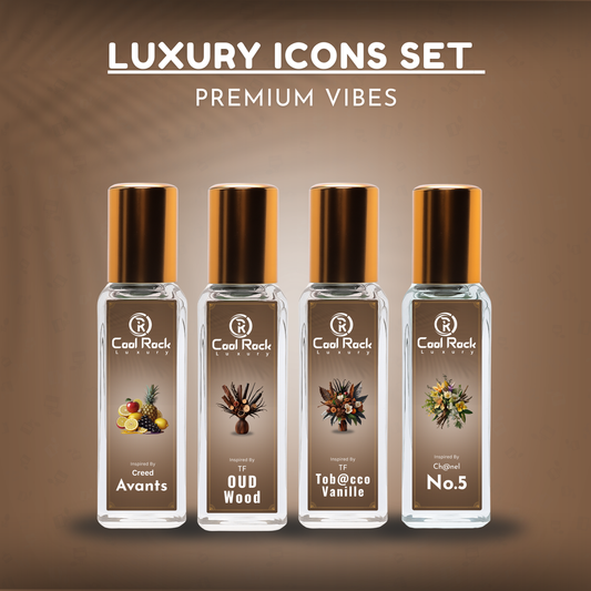 C-1 |Luxury Icons Perfume Set – Avants, No.5, Tobacco Vanille & Oud Wood – Premium Unisex Fragrance Combo (4 x 20ml)