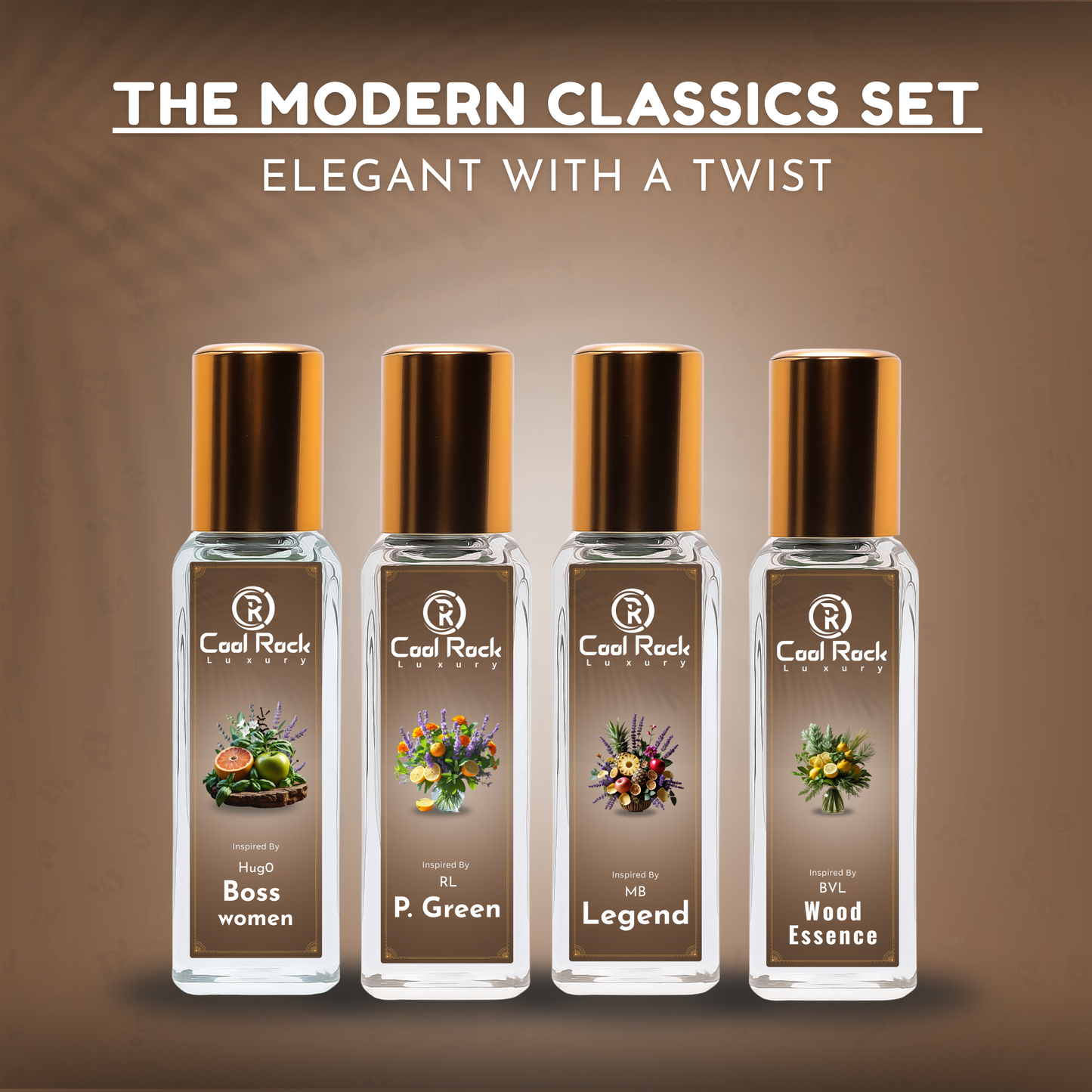 C-5 | Modern Classics Perfume Set | Boss Women, P. Green, Legend, & Wood Essence | Timeless Masculine Scent Combo (4 x 20ml)