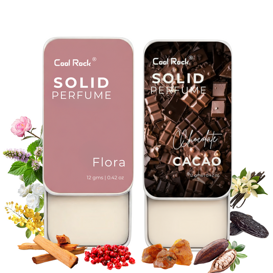 Cool Rock Solid Perfume Combo – Flora & Chocolate Cacao | Long Lasting Solid Wax Perfume for Men & Women | Alcohol-Free (12g Each)
